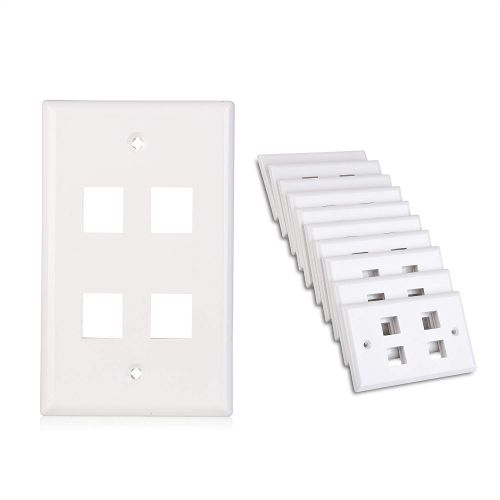  Cable Matters 10-Pack Low Profile 4-Port Cat5e, Cat6 Keystone Jack Wall Plate in White