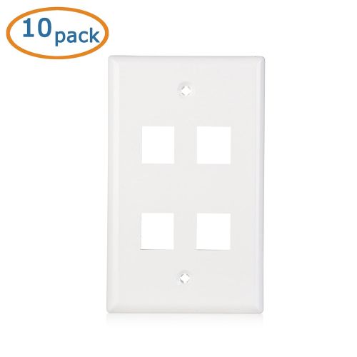  Cable Matters 10-Pack Low Profile 4-Port Cat5e, Cat6 Keystone Jack Wall Plate in White