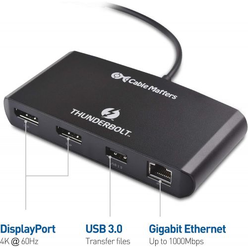  [Certified] Cable Matters Dual 4K@60Hz DisplayPort Thunderbolt 3 Multiport Adapter (Thunderbolt 3 Dock) with USB 3.0 & Gigabit Ethernet (Not Compatible with USB-C Ports Without The