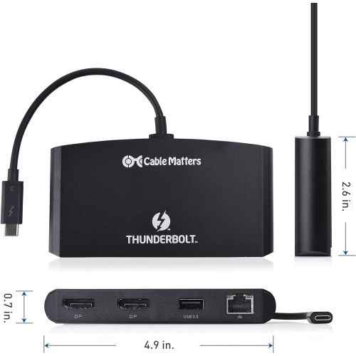  [Certified] Cable Matters Dual 4K@60Hz DisplayPort Thunderbolt 3 Multiport Adapter (Thunderbolt 3 Dock) with USB 3.0 & Gigabit Ethernet (Not Compatible with USB-C Ports Without The