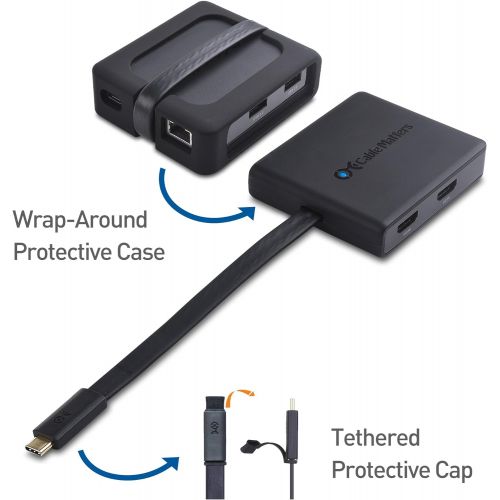  Cable Matters USB C Multiport Adapter (USB-C Dock) with 4K Dual HDMI, 2X USB 2.0, Ethernet, and 60W PD - Thunderbolt 3 Port Compatible for Windows, Support One External Display wit