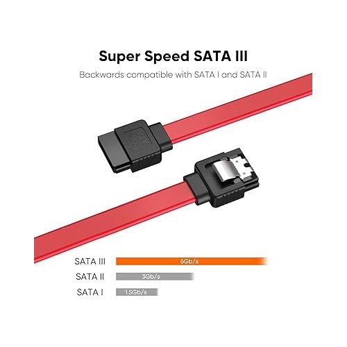  CableCreation SATA III Cable, [5-Pack] 18-inch SATA III 6.0 Gbps 7pin Female to Female Data Cable with Locking Latch, Red