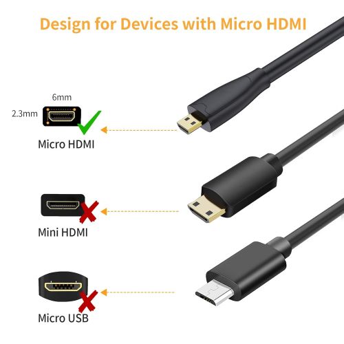  CableCreation Micro HDMI to HDMI Cable Male to Female with Ethernet Support 4K 60Hz 3D Compatible with Raspberry Pi 4, GoPro Hero, and Other Action Camera/Cam， 0.5ft