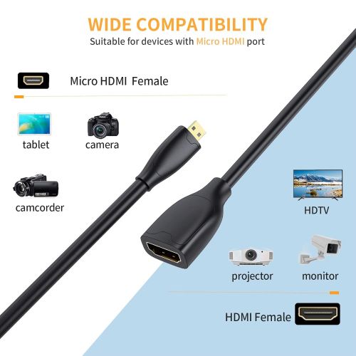  CableCreation Micro HDMI to HDMI Cable Male to Female with Ethernet Support 4K 60Hz 3D Compatible with Raspberry Pi 4, GoPro Hero, and Other Action Camera/Cam， 0.5ft