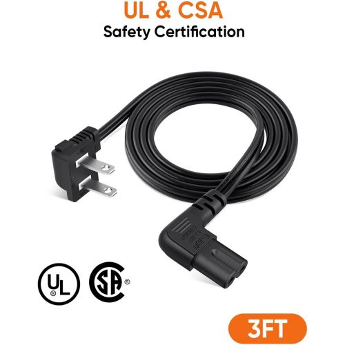 CableCreation 3 Feet 18 AWG Angled 2-Slot Non-Polarized Angle Power Cord (IEC320 C7 to Nema 1-15P), 0.915M / Black