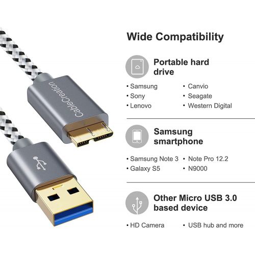  Micro USB 3.0 Cable, CableCreation Short USB A to Micro B Cord 1ft USB 3.0 External Hard Drive Cable, Compatible for Samsung Galaxy S5, Note 3/N9000, Camera, Hard Drive and More
