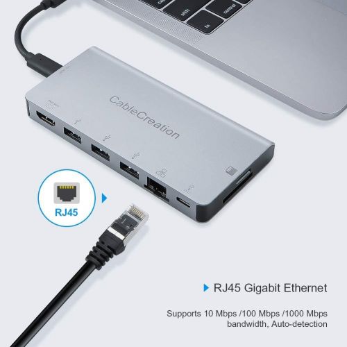  USB C Multiport Adapter, CableCreation USB Type C (Compatible Thunderbolt 3) to HDMI 4K + USB 3.0 + Gigabit Ethernet + SDMicro SD + PD Charging Dock Hub, Space Gray