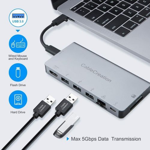  USB C Multiport Adapter, CableCreation USB Type C (Compatible Thunderbolt 3) to HDMI 4K + USB 3.0 + Gigabit Ethernet + SDMicro SD + PD Charging Dock Hub, Space Gray