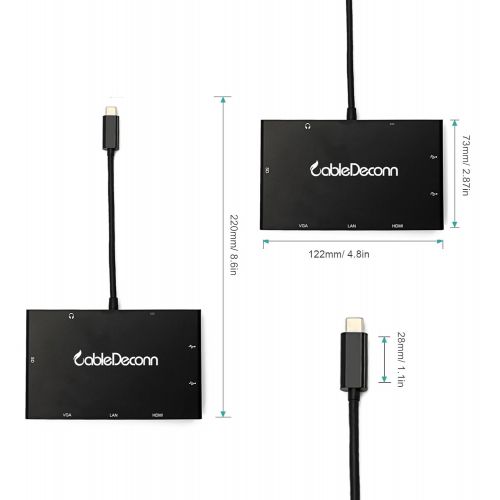  USB-C to Hub,CableDeconn 8in1 USB-C to HDMI Or VGA display Output Card Reader 2 USB 3.0 Hub Ports and Gigabit Ethernet Adapter Cable