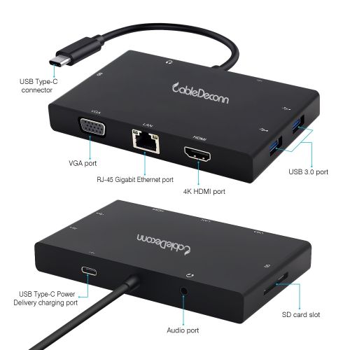  USB-C to Hub,CableDeconn 8in1 USB-C to HDMI Or VGA display Output Card Reader 2 USB 3.0 Hub Ports and Gigabit Ethernet Adapter Cable