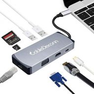 CableDeconn USB C HDMI VGA Adapter Thunderbolt 3 USB C Multiport Dock Hub Gigabit Ethernet RJ45 Card Reader Converter(Gray)