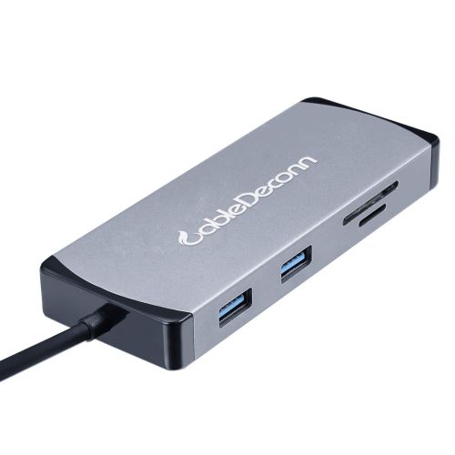  CableDeconn USB C HDMI VGA Adapter Thunderbolt 3 USB C Multiport Dock Hub Gigabit Ethernet RJ45 Card Reader Converter(Gray)