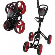 Caddymatic Golf Quad 4-Wheel Folding Golf Pull/Push Cart Black/Red