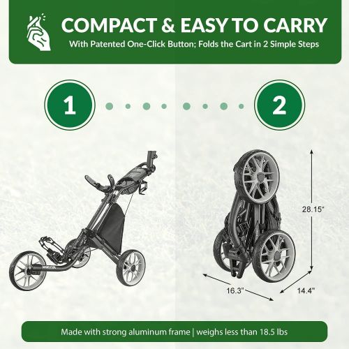  CaddyTek 3 Wheel Golf Push Cart - Foldable Collapsible Lightweight Pushcart with Foot Brake - Easy to Open & Close