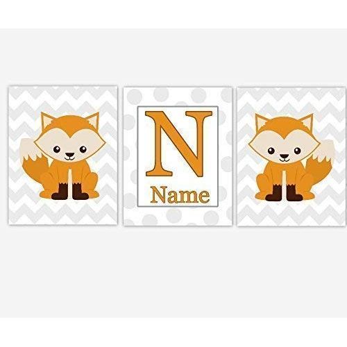  CadenRossCanvas CANVAS Baby Boy Nursery Wall Art Fox Woodland Animals Forest Chevron Polka Dots Personalized Name Baby Nursery Decor Toddler Bedroom