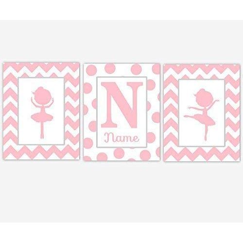  CadenRossCanvas CANVAS Baby Girl Nursery Wall Art Pink Ballerina Ballet Dance Personalized Name Chevron Polka Dots Toddler Tween Bedroom Prints