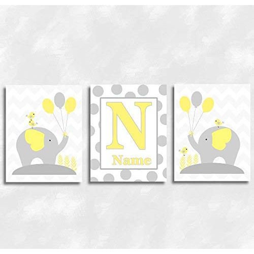  CadenRossCanvas CANVAS Baby Nursery Wall Art Yellow Gray Elephant Personalize Name Safari Jungle Zoo Animals Baby Nursery Decor