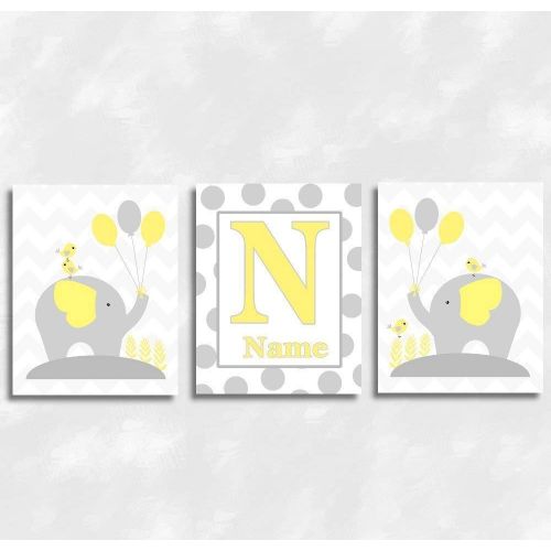  CadenRossCanvas CANVAS Baby Nursery Wall Art Yellow Gray Elephant Personalize Name Safari Jungle Zoo Animals Baby Nursery Decor