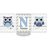 CadenRossCanvas Baby Boy Nursery Wall Art Owls Blue Gray Personalized Artwork Baby Nursery Decor CANVAS