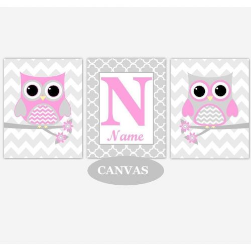  CadenRossCanvas Baby Girl Nursery Wall Art Owls Pink Gray Personalized Artwork Baby Nursery Decor CANVAS