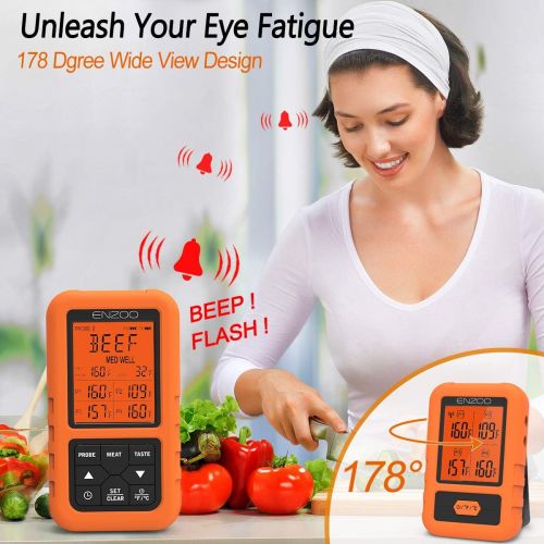  [아마존 핫딜] Cadence ENZOO Wireless Meat Thermometer for Grilling,Upgraded 500FT,Ultra Accurate & Fast Digital Meat Thermometer with 4 Probes,Best Carring Case Included,178°WideView Meat Thermometer fo