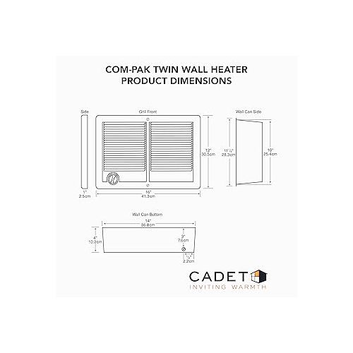  Cadet Com-Pak Twin Electric Wall Heater Complete Unit with Thermostat (Model: CSTC302TW, Part: 67526), 10236/7677 BTU, 240/208 Volt, 3000/2250 Watt, White