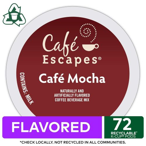  Cafe Escapes, Cafe Mocha Coffee Beverage, Single-Serve Keurig K-Cup Pods, 72 Count (3 Boxes of 24 Pods)