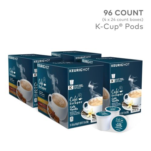  Cafe Escapes Cafe Vanilla, Single Serve Coffee K-Cup Pod, Flavored Coffee, 96