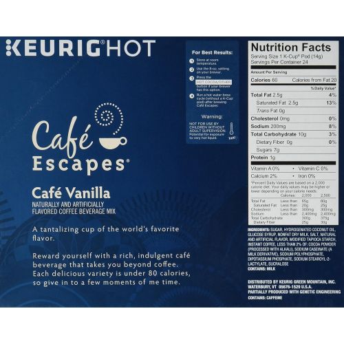  Cafe Escapes Cafe Vanilla, Single Serve Coffee K-Cup Pod, Flavored Coffee, 96