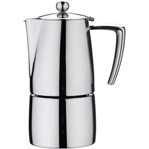  Cafe Stal DEC-04M Art Deco 18/10 Stainless Steel Espresso Coffee Maker with Cool Touch Hollow Handles, Mirror Polished, 4-Cup