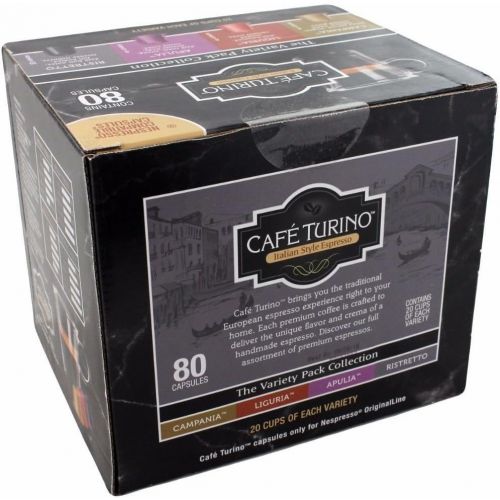  Cafe Turino Italian Style Espresso Coffee, (Variety Pack, 80 count) Nespresso Compatible Capsules