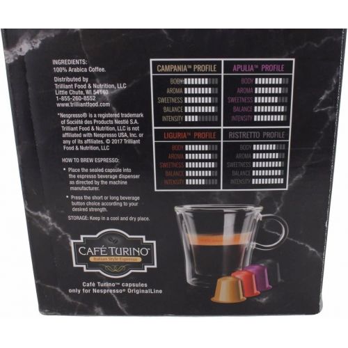  Cafe Turino Italian Style Espresso Coffee, (Variety Pack, 80 count) Nespresso Compatible Capsules