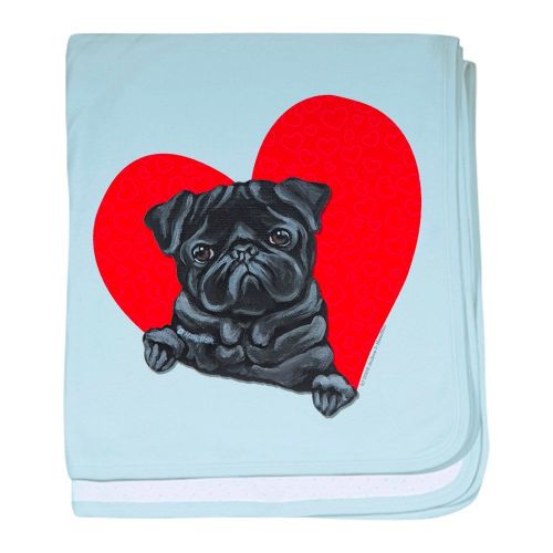  CafePress Black Pug Heart Baby Blanket, Super Soft Newborn Swaddle