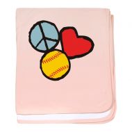 CafePress - Peace, Love, Softball - Baby Blanket, Super Soft Newborn Swaddle