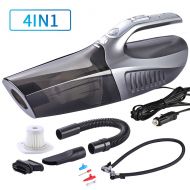 Cafele Car Vacuum Cleaner, CAFELE 4 in 1 High Power 12V 120W Wet/Dry Auto Portable Handheld Vacuum Cleaner for Car Interior Cleaning, 15FT Power Cord, 5KPA Strong Suction - Silver