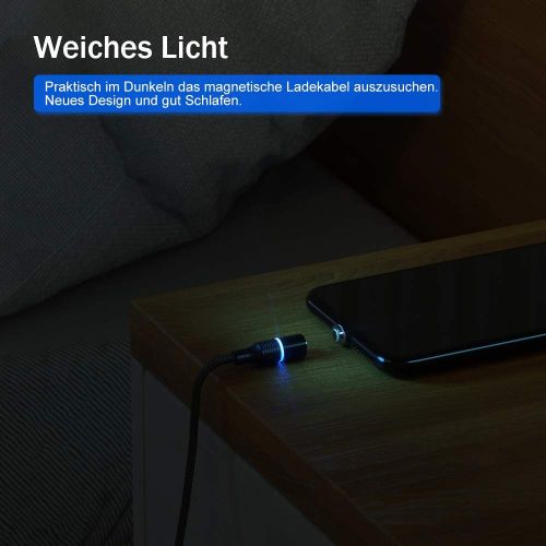  [아마존 핫딜]  [아마존핫딜]Cafele CAFELE 3 in 1 Magnetisch Kabel USB, Magnet Ladekabel 200cm mit Weichem LED Licht, Magnetic Datenkabel Nylon Kompatibilitat fuer Micro USB/Type C/Tablets/Cell Phone/Huawei/Xiaomi/Kin