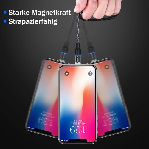  [아마존 핫딜]  [아마존핫딜]Cafele CAFELE 3 in 1 Magnetisch Kabel USB, Magnet Ladekabel 200cm mit Weichem LED Licht, Magnetic Datenkabel Nylon Kompatibilitat fuer Micro USB/Type C/Tablets/Cell Phone/Huawei/Xiaomi/Kin