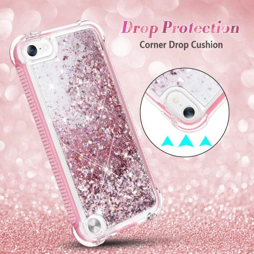  [아마존베스트]Caka iPod Touch 5 6 7 Case for Girls, iPod Touch Case 5th 6th 7th Generation Glitter Full Body Case Built in Screen Protector Bling Floating Liquid Cute Case for iPod Touch 5 6 7 (