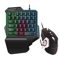 Cakce One Hand RGB Gaming Keyboard and Mouse Combo,USB Wired Gaming Keyboard with Wrist Rest and Backlit Gaming Mouse for Gaming,Ergonomic Mechanical Feeling Game Keyboard and Mouse
