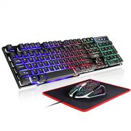 Cakce RGB Gaming Keyboard and Colorful Mouse Combo,USB Wired LED Backlight Gaming Mouse and Keyboard for Laptop PC Computer Gaming and Work,Letter Glow,Mechanical Feeling