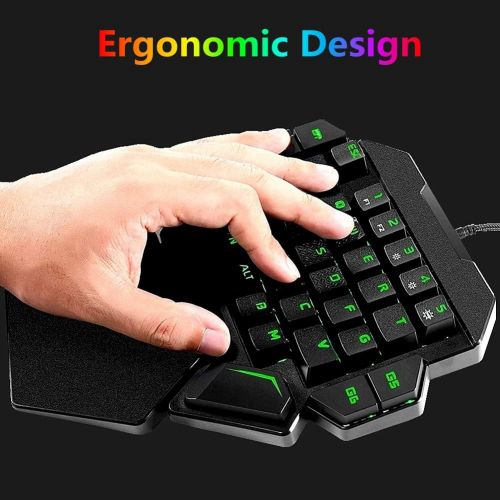  Cakce RGB One Handed Mechanical Gaming Keyboard,Colorful Backlit Professional Gaming Keyboard with Wrist Rest Support,USB Wired Single Hand Mechanical Keyboard for Game