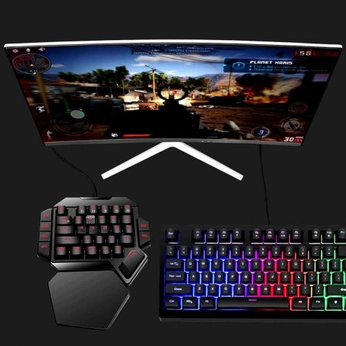  Cakce RGB One Handed Mechanical Gaming Keyboard,Colorful Backlit Professional Gaming Keyboard with Wrist Rest Support,USB Wired Single Hand Mechanical Keyboard for Game