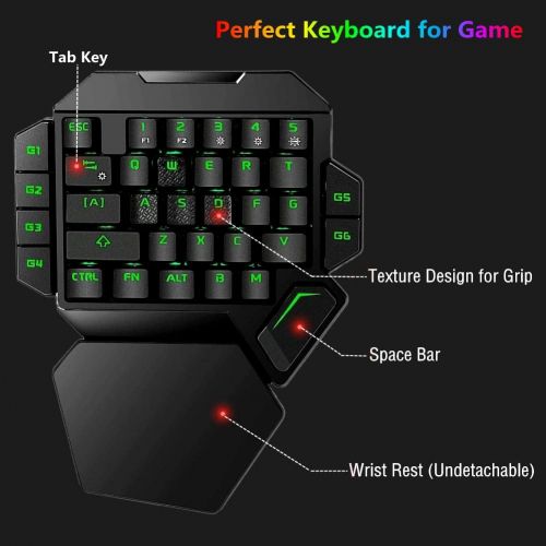  Cakce RGB One Handed Mechanical Gaming Keyboard,Colorful Backlit Professional Gaming Keyboard with Wrist Rest Support,USB Wired Single Hand Mechanical Keyboard for Game