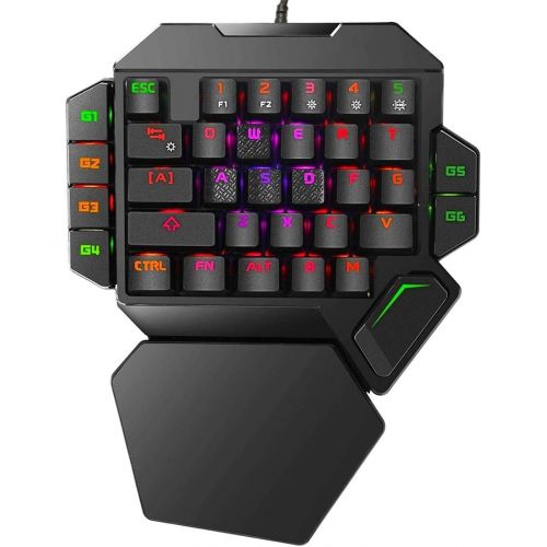  Cakce RGB One Handed Mechanical Gaming Keyboard,Colorful Backlit Professional Gaming Keyboard with Wrist Rest Support,USB Wired Single Hand Mechanical Keyboard for Game