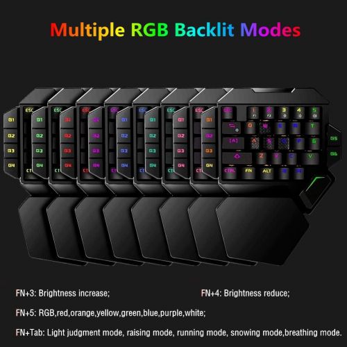  Cakce RGB One Handed Mechanical Gaming Keyboard,Colorful Backlit Professional Gaming Keyboard with Wrist Rest Support,USB Wired Single Hand Mechanical Keyboard for Game