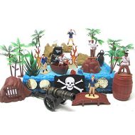 12 Piece PIRATE Yo Ho Yo Ho Birthday Cake Topper Set Featuring Random Pirate Figures and Decorative Themed Accessories