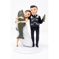 Cake Top Stop Unique and Funny Fishing Wedding Cake Toppers Bride and Groom (Light Skin Dark Hair)