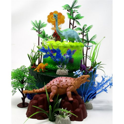  Prehistoric Deluxe DINOSAUR 18 Piece Birthday CAKE Topper Set Featuring Random Dinosaur Figures, Themed Decorative Accessories, Dinosaurs Average 1/2 to 4 Inches Tall