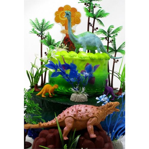  Prehistoric Deluxe DINOSAUR 18 Piece Birthday CAKE Topper Set Featuring Random Dinosaur Figures, Themed Decorative Accessories, Dinosaurs Average 1/2 to 4 Inches Tall