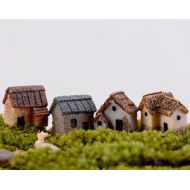 CakeWorld001 4pcs Mini House Cabin Terrarium Figurines Zakka Fairy Garden Decor Miniatures Bonsai Tools Resin Craft Micro Landscape Home Ornaments Gnomes